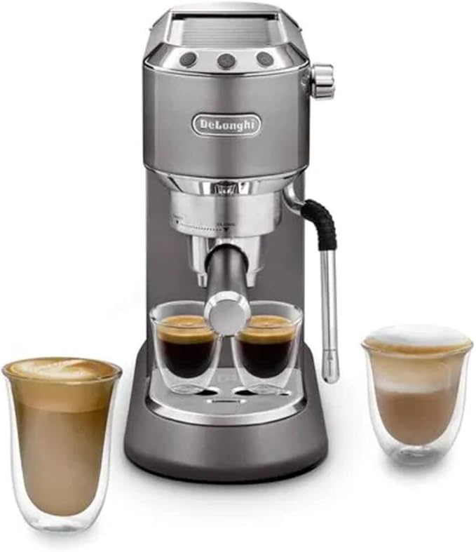 De'Longhi Dedica Arte EC885.M, Traditionele filterhouder, handmatig koffiezetapparaat met MyLatteArt stoomstaaf, compact, 15 cm breed, geschikt voor kopjes tot 13 cm, E.S.E. compatibel, metaal