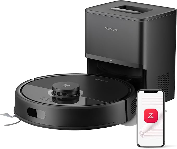 roborock Q7 L5+ Robotstofzuiger met Automatische Stofafvoer, Dubbel Anti-Tangle Systeem, 8000 Pa Zuigkracht, Elektronische Watertank, LiDAR-Navigatie, Ideaal voor Tapijten en Dierenharen (Zwart)