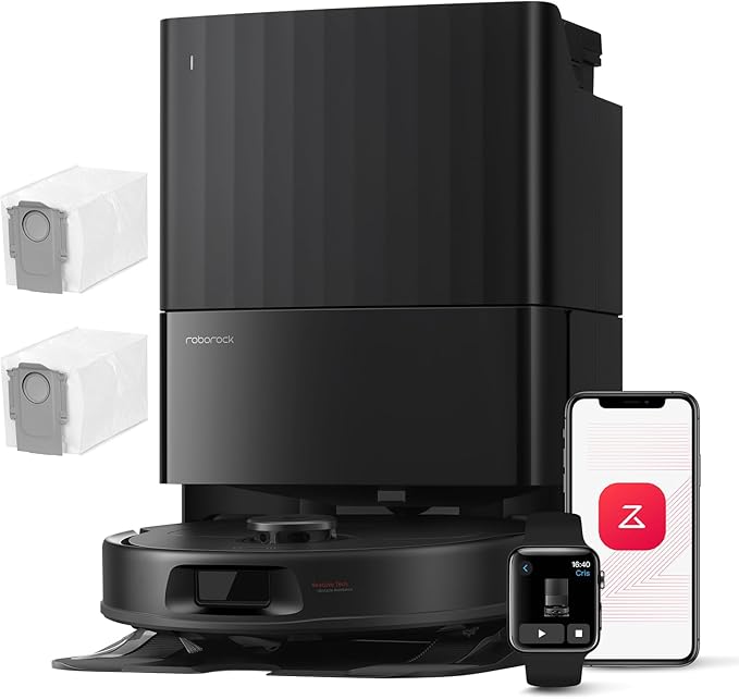 roborock Qrevo Series Stofzuigerrobot, 8000 Pa Zuigkracht, Upgrade van Qrevo S, Anti-klitborstels, Slimme Obstakelvermijding, Automatische Dweilreiniging, Alles-in-één dock, QV 35A Set Zwart