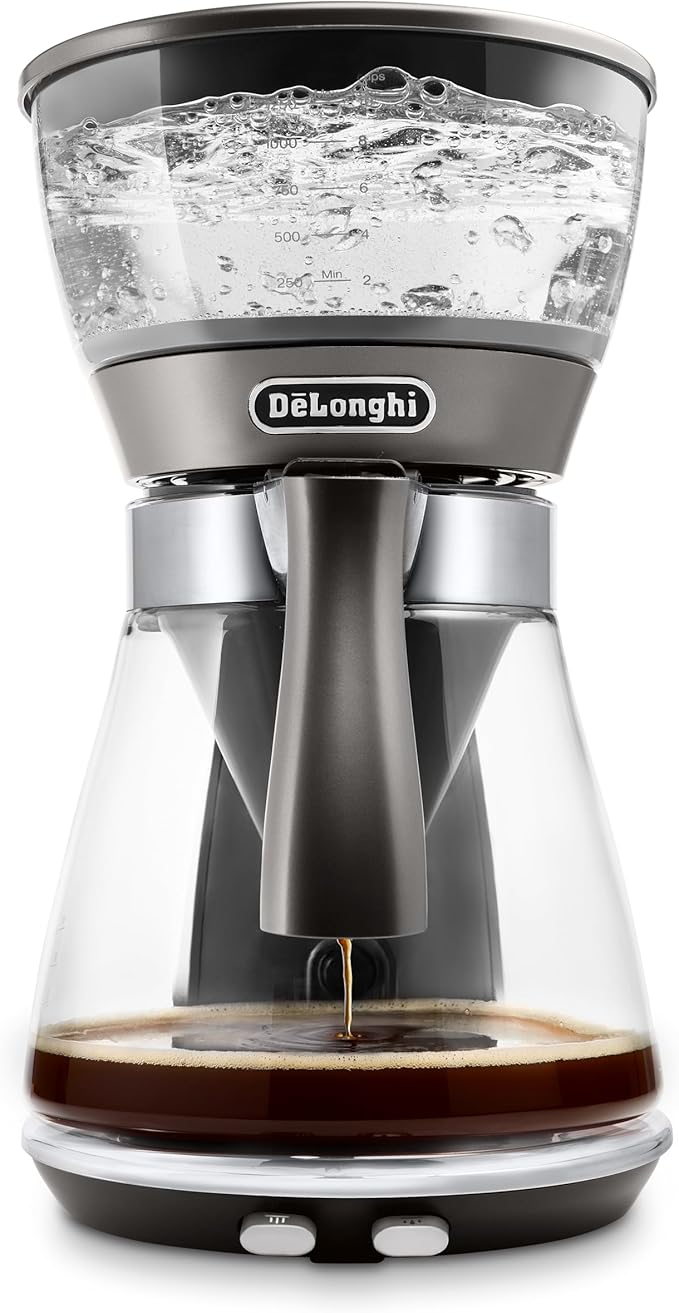 De'Longhi Clessidra ICM 17210 Filterkoffiezetapparaat, bereiding volgens ECBC-normen en klassiek zwaluwproces, thermostaat voor perfecte temperatuur, tot 10 kopjes, 1,25 liter, zilver