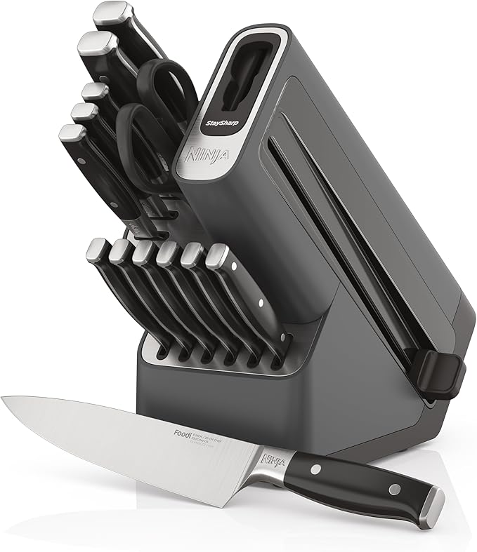 Ninja Foodi StaySharp Messenblok met Geïntegreerde Slijper Deluxe 14-Delige Set, K32014EUUK