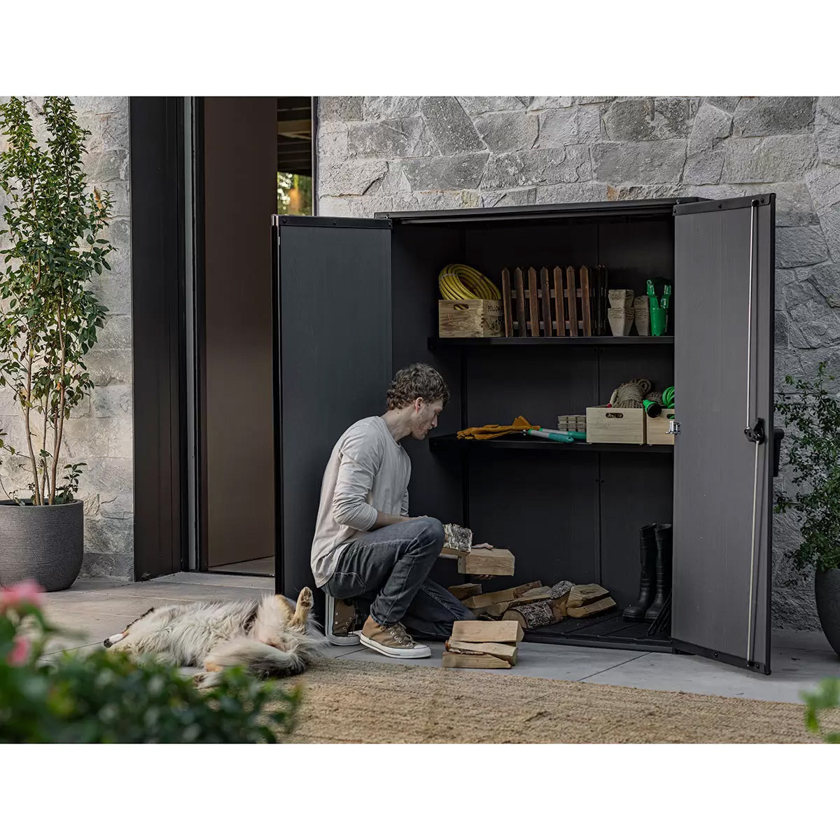 Keter Signature Vertical Shed - Walnut Look