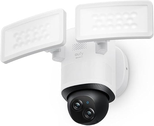 eufy Security Floodlight Camera E340 Wired, 360° draaien en kantelen, 24/7 opnemen, 2000 lumen, bewegingsdetectie, dubbele camera, compatibel met HomeBase 3, lokale opslag, geen maandelijkse kosten