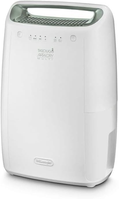 De'Longhi Tasciugo AriaDry DEX212SF, draagbare luchtontvochtiger met 3-weg filtersysteem, droogfunctie, luchtbevochtiging 12 l/dag, R290, afneembare tank, wit