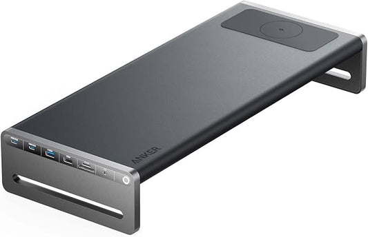Anker 675 USB-C dockingstation (12-in-1, monitorstandaard, draadloos) met 10 Gbps USB-C en USB-A poorten, 4K@60Hz HDMI-scherm, draadloos oplaadpad, voor Lenovo ThinkPad, MacBook Pro M1/M2 en meer