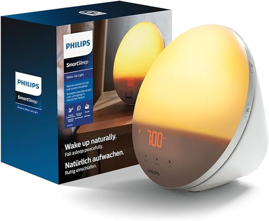 Philips Wake-up Light, simulatie van kleurrijke zonsopgang, 20 lichtintensiteiten en 7 natuurlijke geluiden model HF3531/01