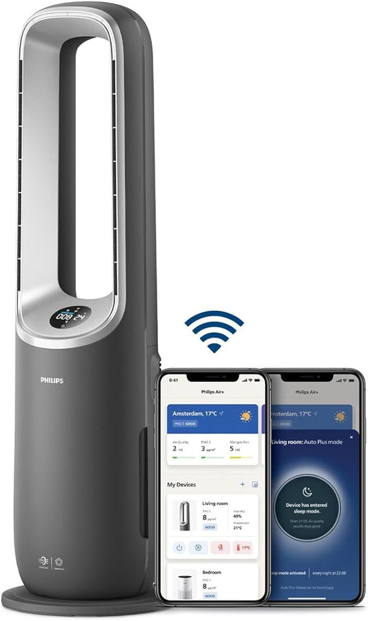 Philips Air Performer 3-in-1: Luchtreiniger, Verwarmer & Koelventilator - Reinigt 70m², Verwijdert 99,97% van de Allergenen en Verontreinigende stoffen. HEPA-filter, Slimme Sensoren, App (AMF870/15)