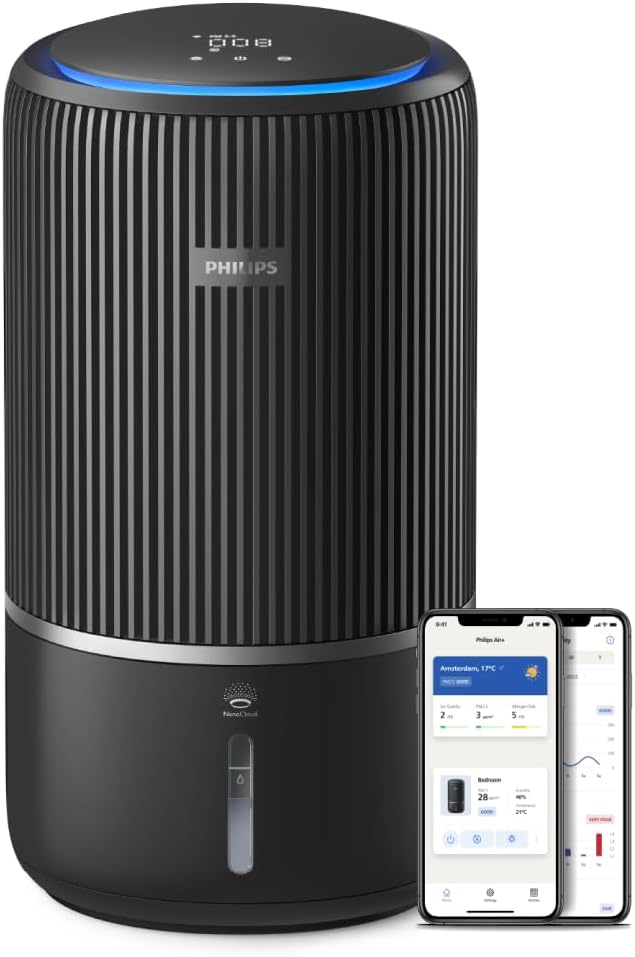 Philips 3400 serie 2-in-1 luchtreiniger en luchtbevochtiger, HEPA NanoProtect + actief koolstoffilter, hygiënische bevochtiging met 650 ml/u, CADR 300m³/u voor 78 m² (AC3421/13)