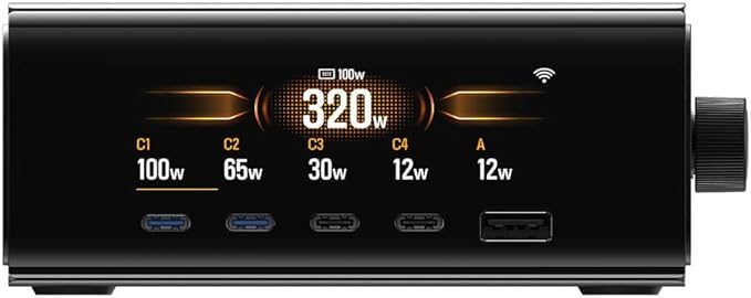 EF EcoFlow Rapid Pro Desktopoplader, 320 W, 5 poorten, GaN, uitgang tot 320 W, voor 6 apparaten, externe batterij, compatibel met iPhone 16/15, Samsung, MacBook enz