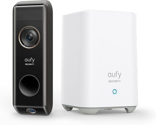eufy Security Video Doorbell S330 Camera (op batterijen) met Homebase, dubbele bewegingsdetectie, pakketdetectie, 2K HD, familieherkenning, geen maandelijkse kosten, 16 GB lokale opslagruimte