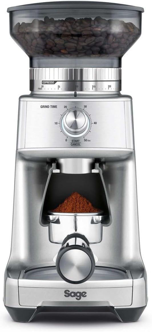Sage - The Dose Control Pro - Koffiemolen met 60 Maalstanden en Timer - Maalt Direct in Filterhouder, Bakje, Korf- of Papieren Filter - 130 Watt, Inclusief Doseerhulp - Zilver
