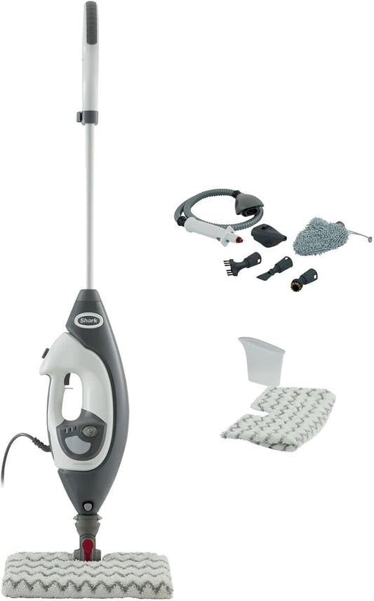 Shark Vloer- en Handstoomreiniger, Stoommop voor Harde Vloeren met Klik n' Flip, Reinigt Tegels, Oppervlakken, Kranen & Glas met Lift-Away & 5 Accessoires, 2 Instellingen, Grijs/Wit S6005EU