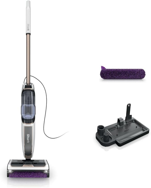 Shark SteamPickUp 3-in-1 Stoommop voor Harde Vloeren, Chemicaliënvrij, Reinigt & Scheidt Nat & Droog Vuil, 420ml Inhoud, Inc. Extra Borstelrol, Opbergstation & Borstelrolhouder, Wit SD200EU