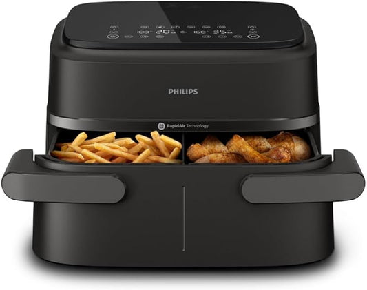 Philips Airfryer 1000 Serie met twee manden - Capaciteit van 7,1 liter, RapidAir-technologie, 10 manieren om te koken, 90% minder vet, compact ontwerp, HomeID-receptenapp (NA154/00)