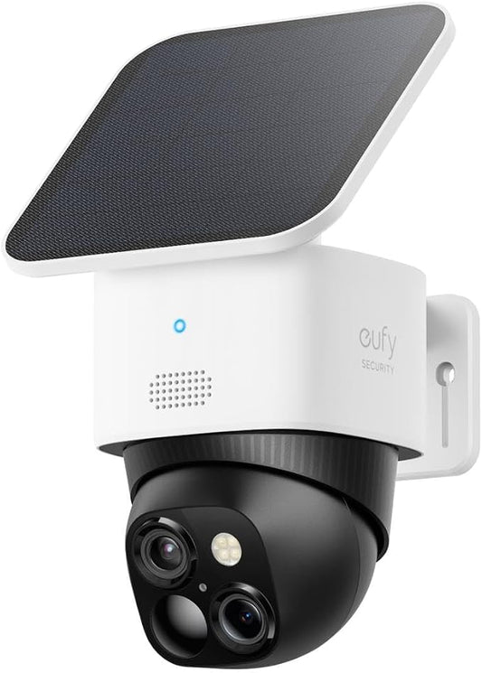 eufy security SoloCam S340, 360° PTZ camera op zonne-energie, draadloze buitencamera, 2K dual lens bewaking, geen blinde vlekken, 2,4GHz-wifi, geen maandelijkse kosten, compatibel met HomeBase 3