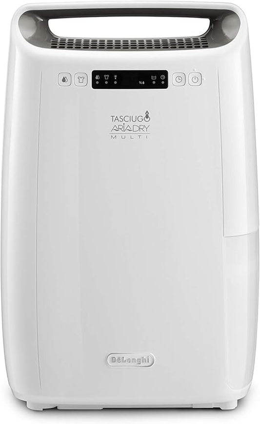 De'Longhi Tasciugo AriaDry DEXD214RF, draagbare luchtontvochtiger met 3-weg filtratie, droogfunctie, luchtbevochtiging 14 l/dag, R290, afneembare tank, wit