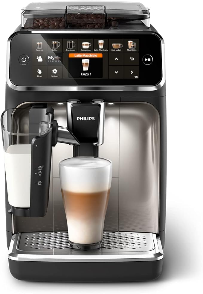 Philips 5400 Serie Volautomatische Espressomachine - LatteGo Melksysteem, Ingebouwde Molen, 12 Koffievariaties, Intuïtief Display, 4 Gebruikersprofielen, Chroom (EP5447/90)