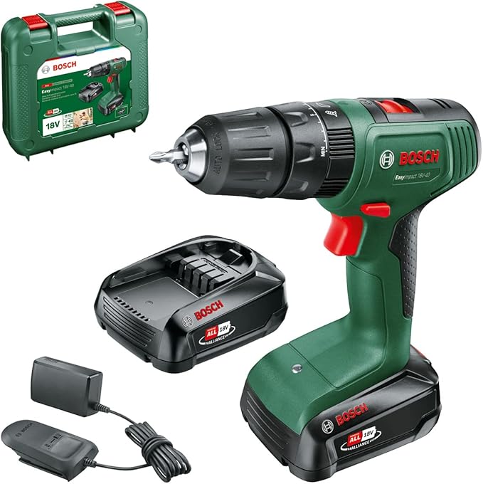 Bosch Home and Garden EasyImpact 18V-40 draadloze klopboormachine (2 batterijen van 2,0 Ah, systeem van 18 volt, in koffer)