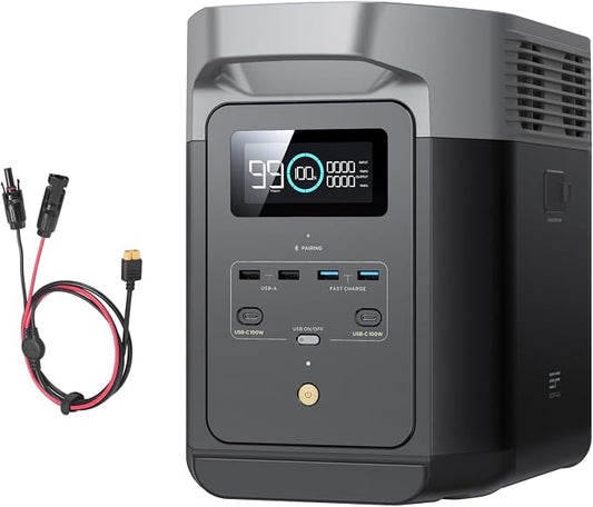EcoFlow DELTA 2 Draagbare krachtcentrale met XT60i-kabel, LFP-accu, snel opladen, zonne-generator voor noodgevallen, camping en camper