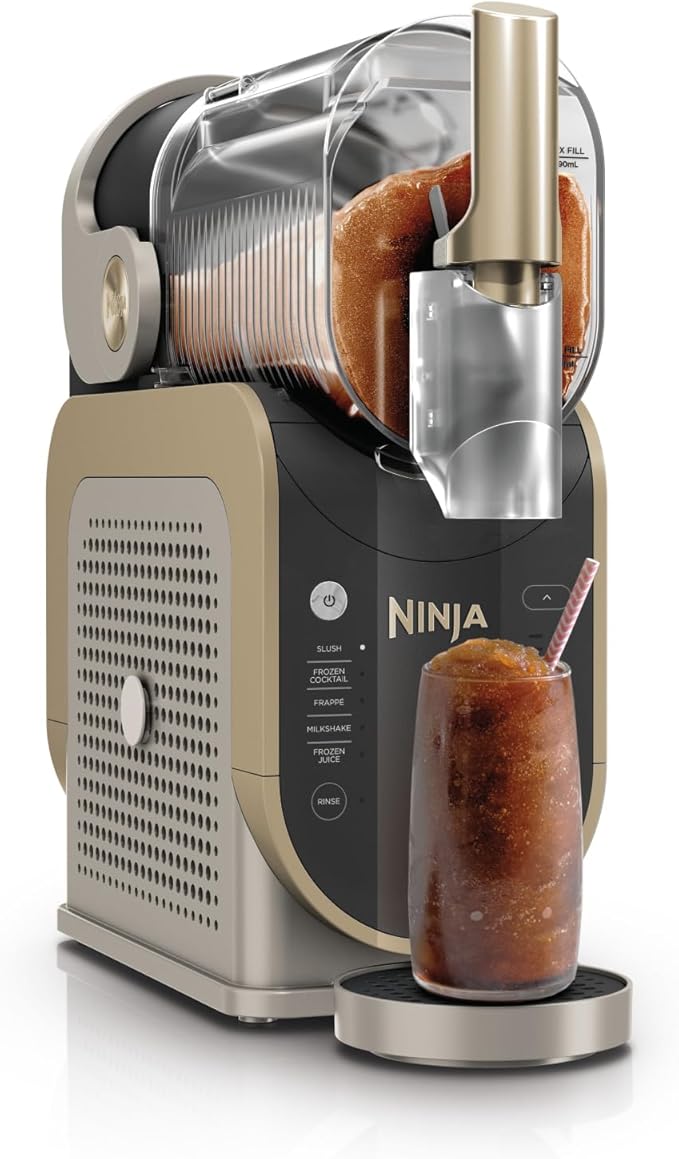 Ninja SLUSHi Frozen Drinks Maker, maak slush, bevroren cocktails, frappé, milkshakes & bevroren sap, geen ijs of voorbereiding nodig, WhisperChill-technologie, grote capaciteit, Steengoud FS301EUSTGD