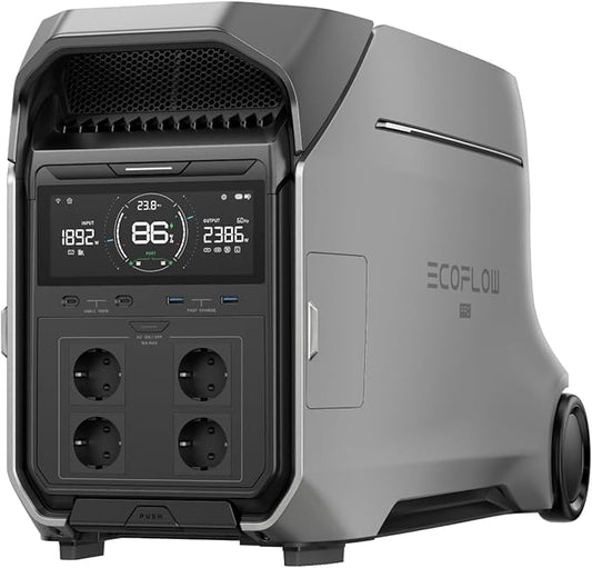 EcoFlow DELTA Pro 3 draagbaar energiestation, 4096 Wh-LFP-accu, uitbreidbaar tot 12 kWh, AC-uitgangsvermogen van 4000 W bij 230 V, zonnegenerator voor thuisgebruik, campingaccessoires, campers