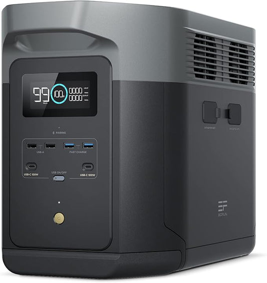ECOFLOW DELTA 2 Max uitbreidbaar Draagbaar laadstation van 2-6 kWh, LFP-batterij 3000 cycli, AC+ 80% opladen met zonne-energie in <1 uur, tot 3000 W vermogen, Dampvrije stille zonnegenerator