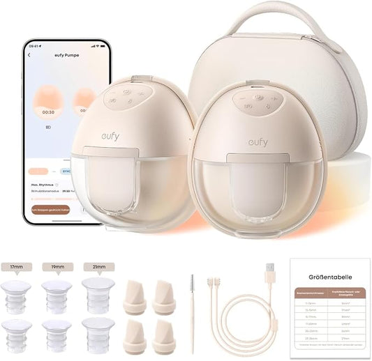 eufy Wearable Breast Pump S1 Pro, handsfree elektrische borstkolf, verwarmingstechnologie voor meer comfort, draagbare oplaadhouder, app-bediening,zuigkracht van ziekenhuisniveau,lekvrij & ultra-zacht