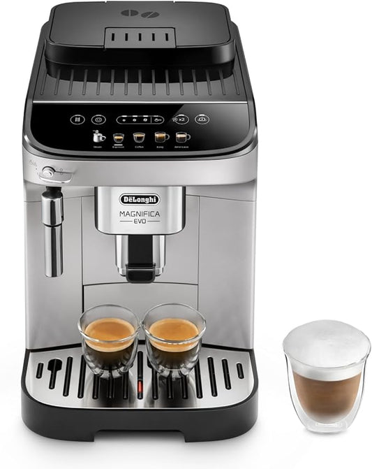 De'Longhi ECAM292.33.SB Magnifica Evo ECAM 292.33.SB Kaffeevollautomat mit Milchaufschäumdüse, 5 Direktwahltasten für Espresso, Kaffee und weitere Kaffeespezialitäten, intuitives Bedienfeld, Zilver