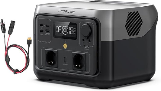 ECOFLOW RIVER 2 MAX draagbaar elektrisch station met zonnekabel, LiFeP04 accu, 512 Wh snel opladen in 1 uur, 1000 W uitgang met X-boost, zonnegenerator voor buiten, campers