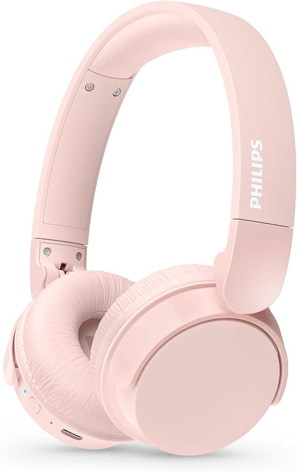 PHILIPS TAH4209PK Lightweight On Ear draadloze Bluetooth Headphones met Passive Noise Isolation - 55 uur afspeeltijd, natuurlijk geluid, heldere gesprekken, Dynamic Bass, 2 uur USB-laden - Roze