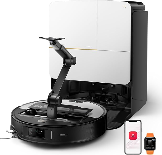 roborock Saros Z70 Robotstofzuiger en Dweil, met OmniGrip Arm, AI-aangedreven, 22.000Pa, 7.98cm Ultradun, FlexiArm Riser-Tech, AdaptiLift Chassis, Obstakelvermijdin, Multifunctioneel Dock 4.0, Zilver