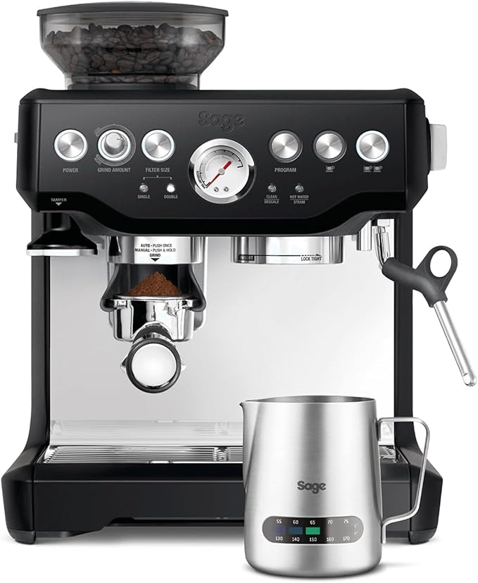 Sage - The Barista Express - Espressomachine met Handmatige Melkopschuimer en Koffiemolen - Automatisch Malen, Instelbaar Melkschuim - Zwarte Truffe, Melkkan met Temperatuurregeling