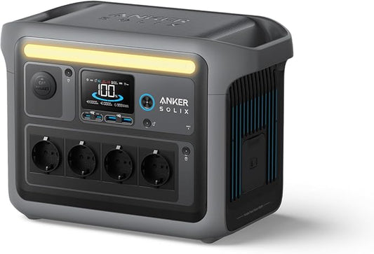 Anker SOLIX C1000 Portable Power Station, 1800W-zonnegenerator, volledig opgeladen in 58 minuten met supersnel opladen, LiFePO4-energiecentrale voor kamperen en noodstroom (optioneel zonnepaneel)