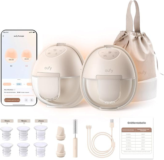 eufy Wearable Breast Pump S1, handsfree elektrische borstkolf met verwarmingstechnologie, app-bediening, slim ritme, zuigkracht van ziekenhuiskwaliteit, discreet, lekvrij en ultra-rustig