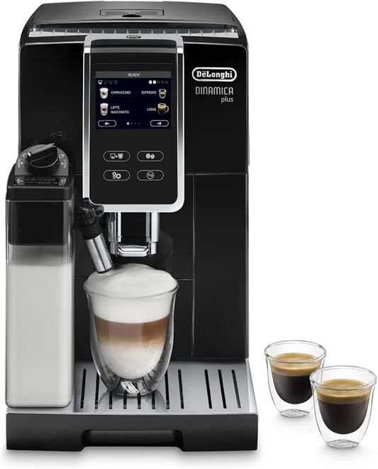 De'Longhi Dinamica Plus ECAM 370.70.B volautomatische koffiemachine met LatteCrema-melksysteem, cappuccino en espresso met één druk op de knop, 3,5 inch TFT-touchscreen, koffiepotfunctie, zwart