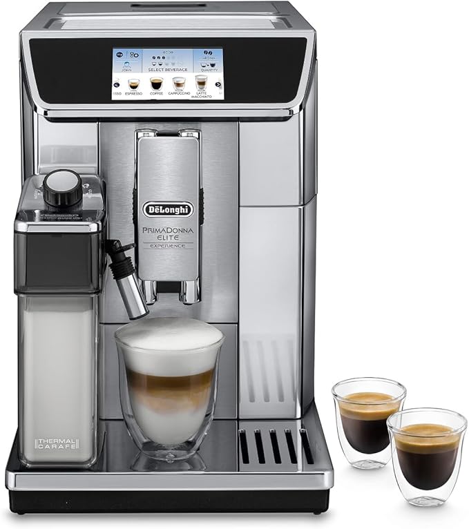 De'Longhi PrimaDonna Elite Experience, Volautomatische Espressomachine, Espresso & Cappuccino Maker, Roestvrij Staal, ECAM650.85.MS, Zilver Metaal