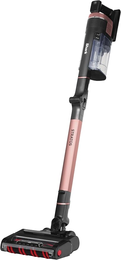 Shark Stratos Snoerloze Steelstofzuiger, PowerFins Plus, 60 Minuten Gebruikstijd, Anti Hair Wrap & CleanSense IQ Stofzuiger met Kierenhulpstuk en Multi-Oppervlak Hulpstuk, Roségoud/Houtskool IZ400EU