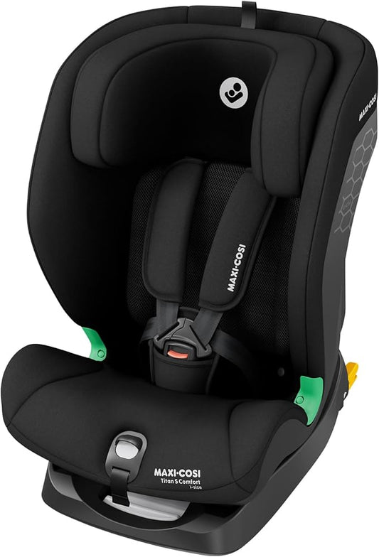 Maxi-Cosi Titan S Comfort i-Size, Ademende Comfortstoffen, Kinderautostoel, 15 mnd - 12 jr (76-150 cm), ISOFIX Autostoel, 5 Ligstanden & 13 Hoofdsteunstanden, G-CELL-bescherming, Authentic Black
