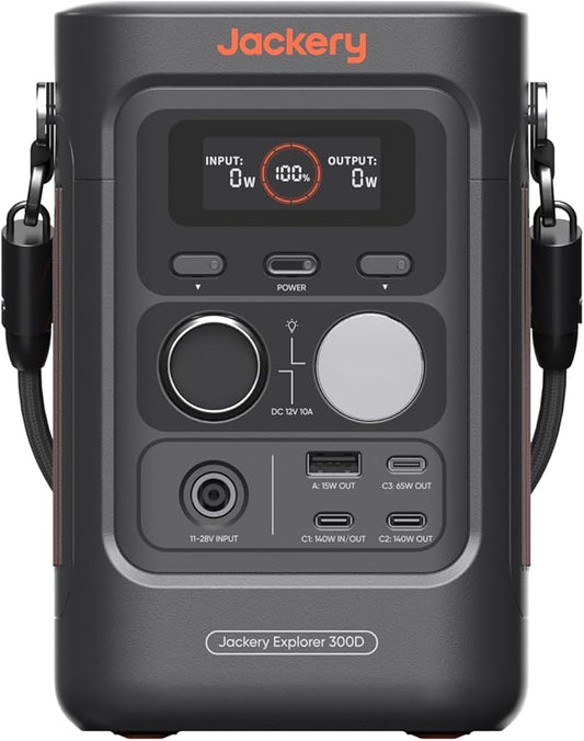 Jackery Explorer 300D draagbaar elektrisch station, 288 Wh LFP-batterij, 2-in-1 kabel om te dragen en op te laden, 5 poorten USB-C/USB-A/DC 300 W, lichte zonnegenerator voor buitenactiviteiten