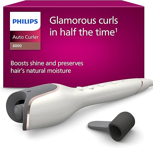 Philips Automatische krultang 8000-serie, krultang met MoistureProtect-technologie, 27 verschillende stylingopties, wit, model BHB878/00