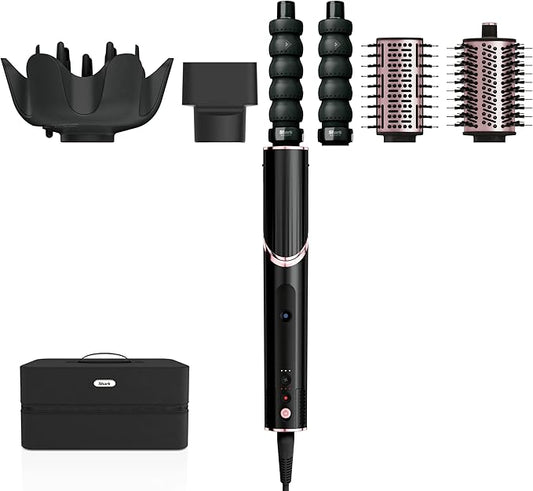 Shark FlexStyle 5-in-1 Airstyler & Haardroger, Automatische Krullers, Platte Borstel, Ovale Borstel, Concentrator, Diffuser, Bewaarhoes, Geen Hittebeschadiging, Zwart/Roségoud HD446EU