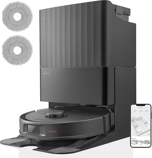 roborock Qrevo S Robotstofzuiger en Dweil, 7000 Pa HyperForce, PreciSense LiDAR en Reactieve Technologie Vermijden, Multifunctioneel Dock, Bovendien 2 Dweilen, Robotstofzuigerset (Zwart)