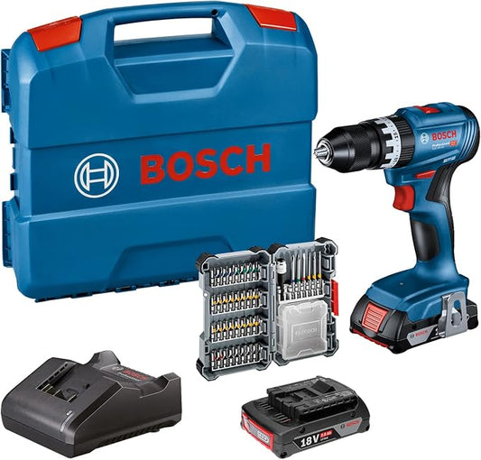 Bosch Professional 18V System accuklopboorschroevendraaier GSB 18V-45 (toerental van 1900 min-1, 2 x 2,0Ah-accu's, accessoires, GAL 18V-20, L-Case) - Amazon Exclusive