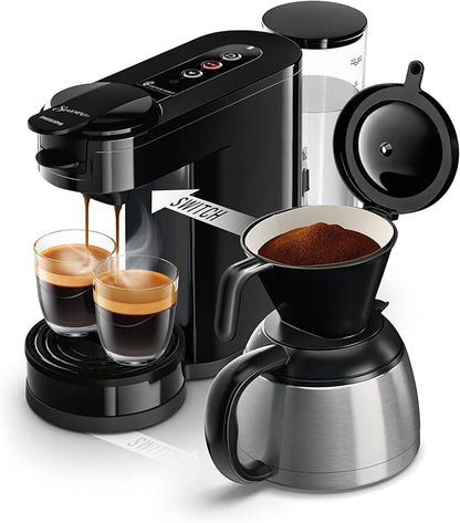 Philips HD6592/64 Switch 2-in-1 Pod and Drip Coffee Maker, Thermal Jug, 1 Litre Water Tank, 7 Cups at One Time, Black