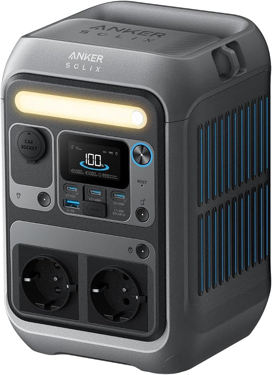Anker SOLIX C300 Portable Power Station, voor buiten, 288 Wh LiFePO4-accu, 300W (piek: 600 W) zonnegenerator, 140 W snelladen in 2 richtingen, voor kamperen/reizen/noodgevallen (zonnepaneel optioneel)