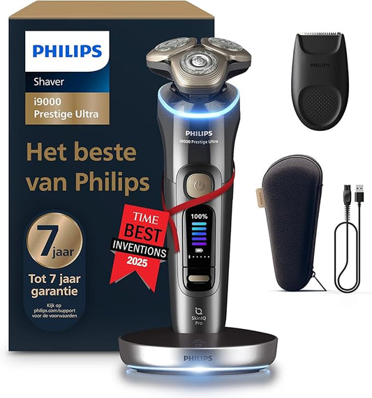 Philips Shaver i9000 Prestige Ultra, nat en droog elektrisch scheerapparaat, Skin IQ Pro,Triple Lift & Cut-systeem, roterende NanoTech DualPrecision-mesjes, 5 scheerinstellingen, model XP9402/11