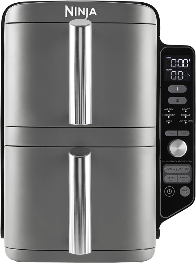 Ninja Double Stack XL Air verticale friteuse met dubbele lade met 4 kookstanden, 2 laden en 2 rekken, ruimtebesparend ontwerp, 9,5 l inhoud, 6 kookfuncties, 8 porties