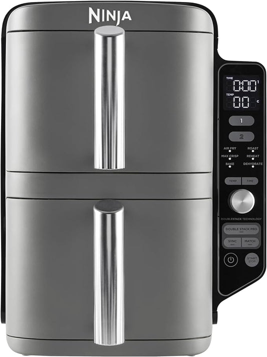 Ninja Double Stack XL Air verticale friteuse met dubbele lade met 4 kookstanden, 2 laden en 2 rekken, ruimtebesparend ontwerp, 9,5 l inhoud, 6 kookfuncties, 8 porties