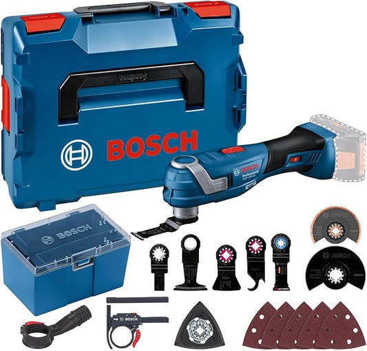 Bosch Professional 18V systeem accu-multi-cutter GOP 18V-34 (borstelloze motor, vibratie control, incl. meerdere zaagbladen, 1x schuurplaat, 5x schuurblad, 5x accessoires, in L-BOXX)