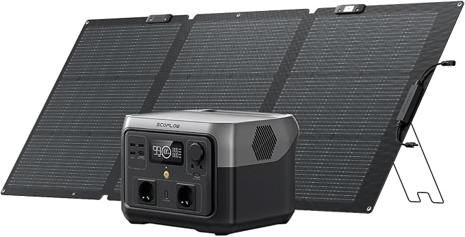 EF ECOFLOW Bundle RIVER 2 MAX Draagbaar powerstation RIVER 2 MAX met 160 W opvouwbaar zonnepaneel 512 Wh zonne-generator met LifeP04 snel opladen in 1 uur tot 1000 W vermogen balkonkracht voor thuis
